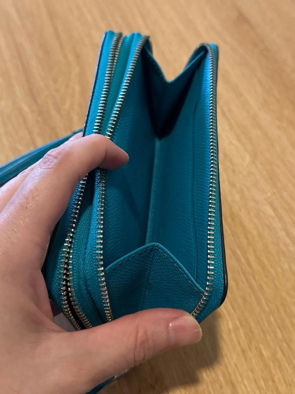 Coach Teal Leather Zip Wristlet with Detachable Strap